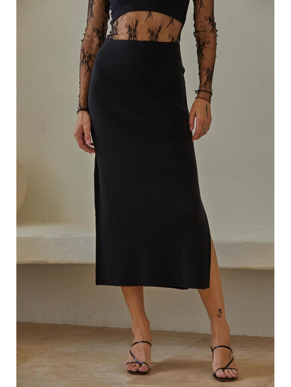 Riviera Ribbed Knit Midi Skirt